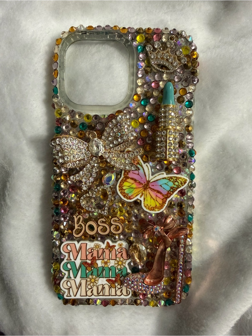 Handmade Glam Jeweled Butterfly & High Heel iPhone 13 Pro Max Phone Case